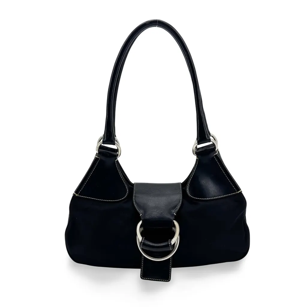 Prada Tessuto Nylon Leather Shoulder Bag Black