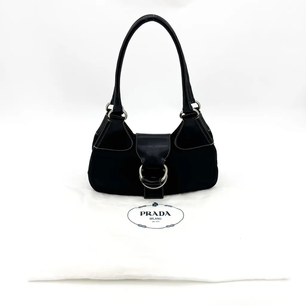 Prada Tessuto Nylon Leather Shoulder Bag Black Black Polyamide Good - Back View