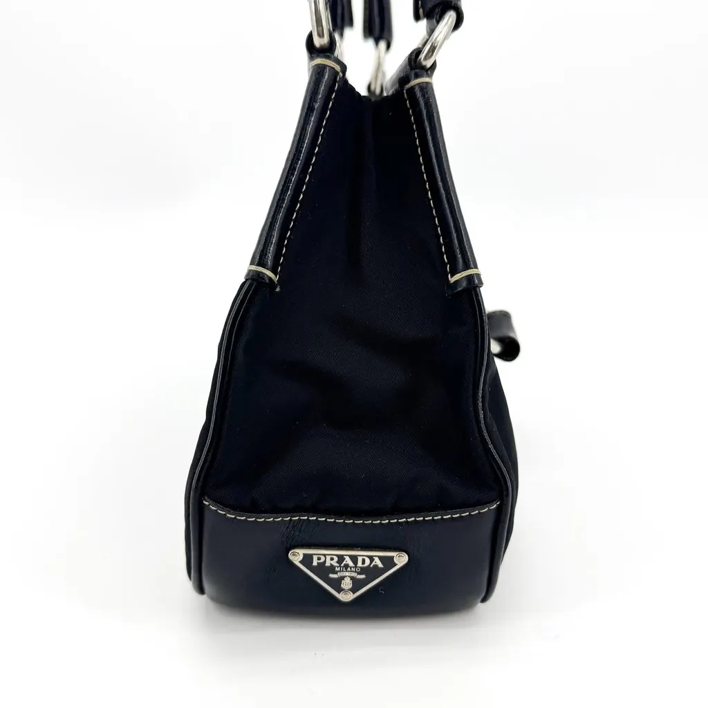 Prada Tessuto Nylon Leather Shoulder Bag Black Black Polyamide Good - Model View