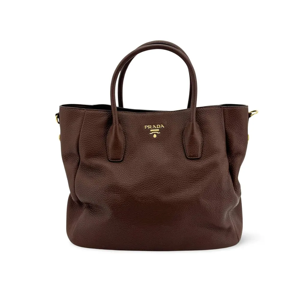 Prada Vitello Phenix Tote Bag Brown Brown Leather Good - Front View