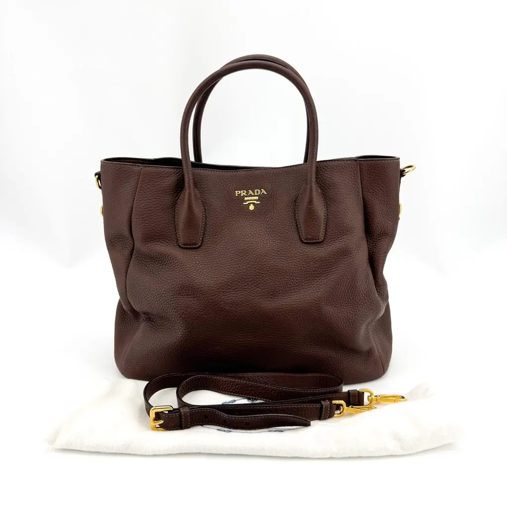 Prada Vitello Phenix Tote Bag Brown Brown Leather Good - Back View