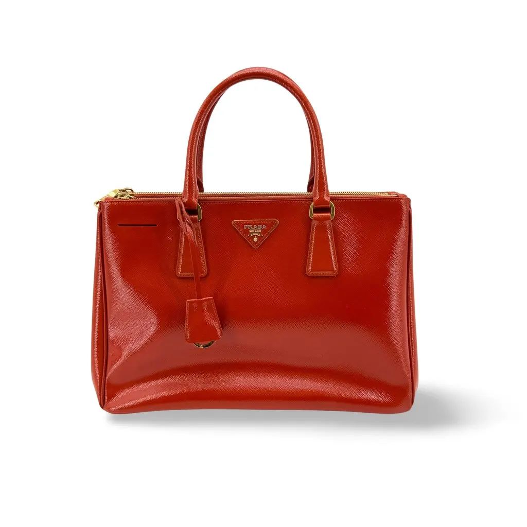 Prada Saffiano Galleria Medium Tote Bag Red Red Leather Good - Front View