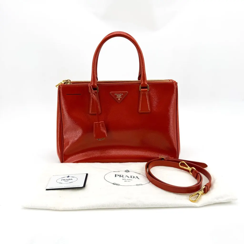 Prada Saffiano Galleria Medium Tote Bag Red Red Leather Good - Back View