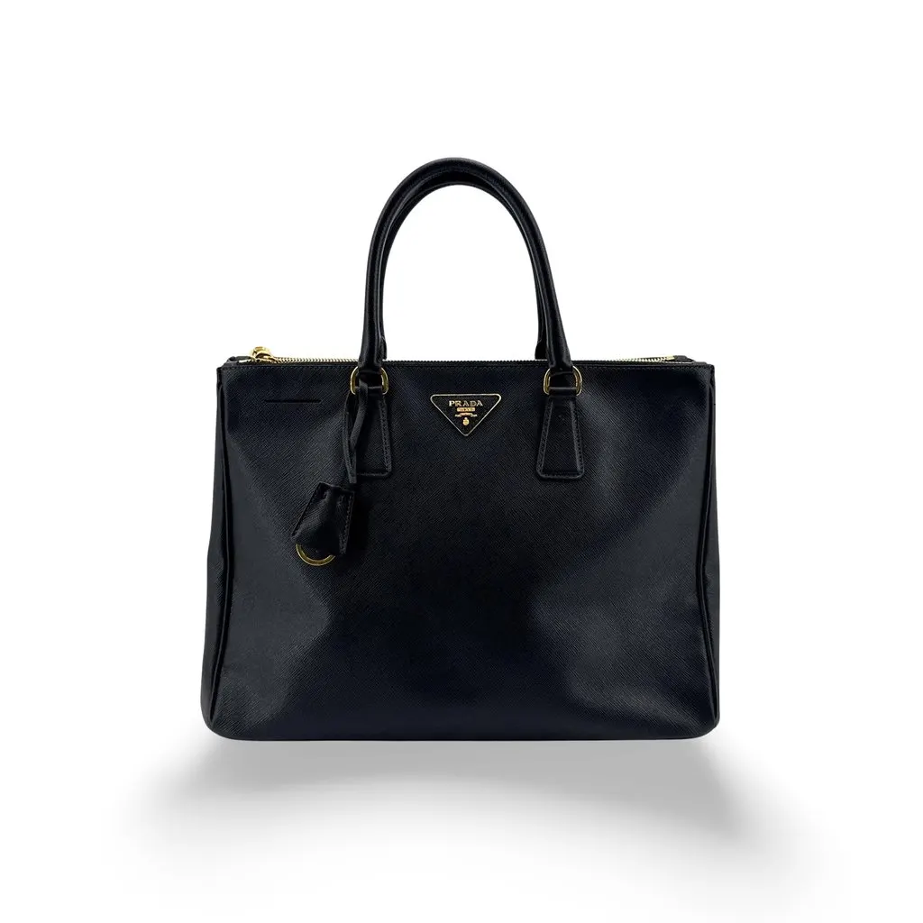 Prada Galleria Saffiano Leather Medium Bag Black Gold Black Leather Very good - Front View