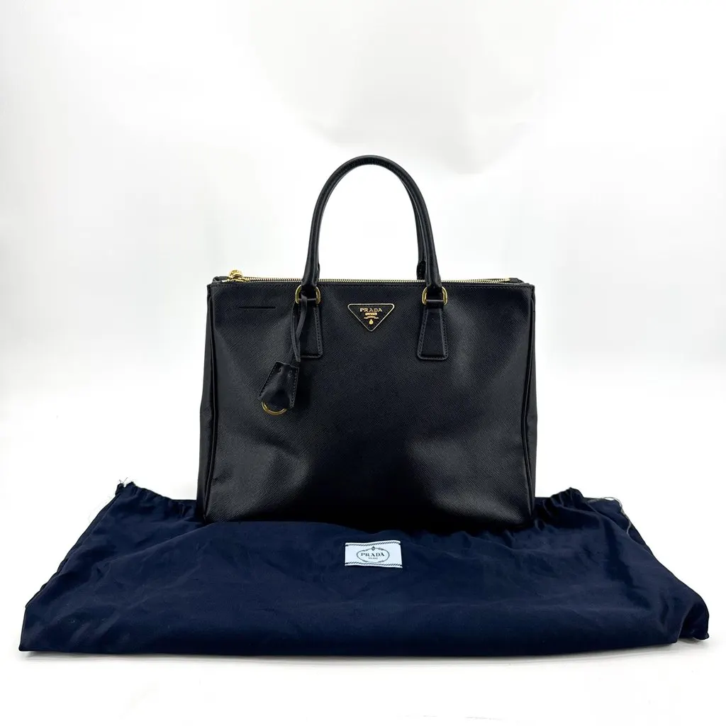 Prada Galleria Saffiano Leather Medium Bag Black Gold Black Leather Very good - Back View