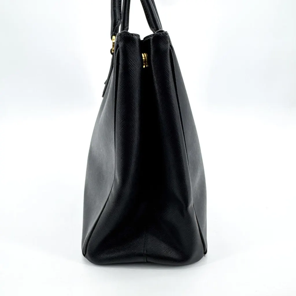 Prada Galleria Saffiano Leather Medium Bag Black Gold Black Leather Very good - Model View