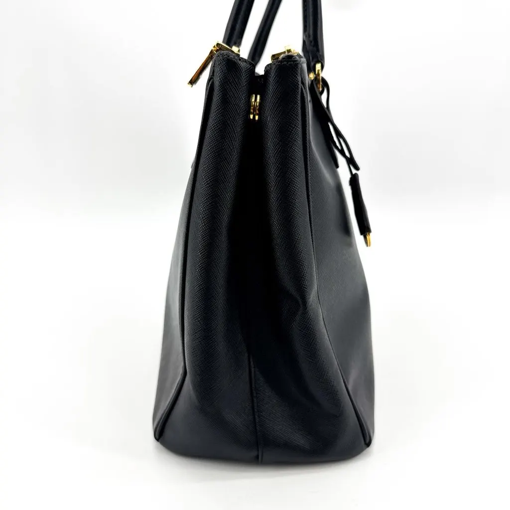Prada Galleria Saffiano Leather Medium Bag Black Gold Black Leather Very good - Box View