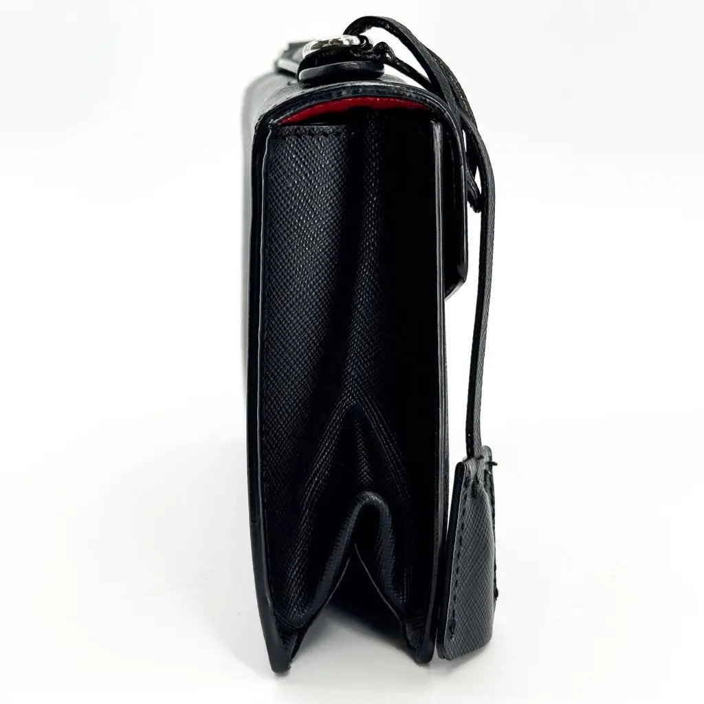 Prada Saffiano Lux Mini Top Handle Shoulder Bag Black Black Leather Very good - Box View