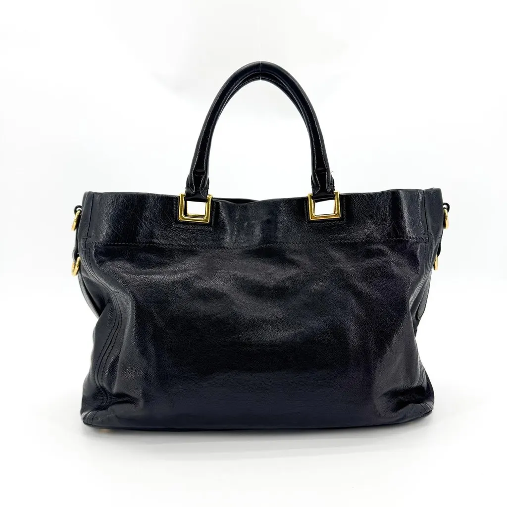 Prada Vitello Daino Tote Bag Black Gold Black Leather Good - Inside View