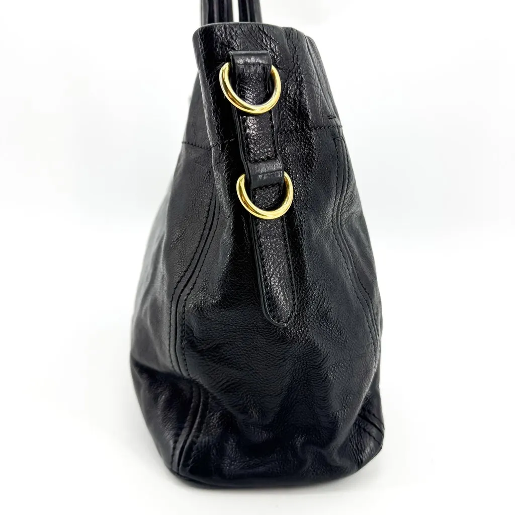 Prada Vitello Daino Tote Bag Black Gold Black Leather Good - Model View