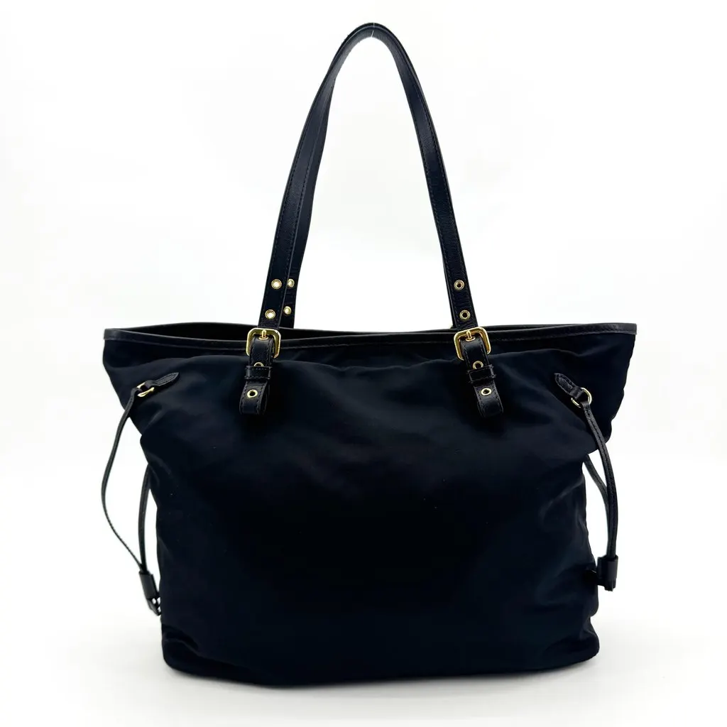 Prada Tessuto Nylon Saffiano Shoulder Tote Bag Black Gold Black Polyamide Good - Inside View