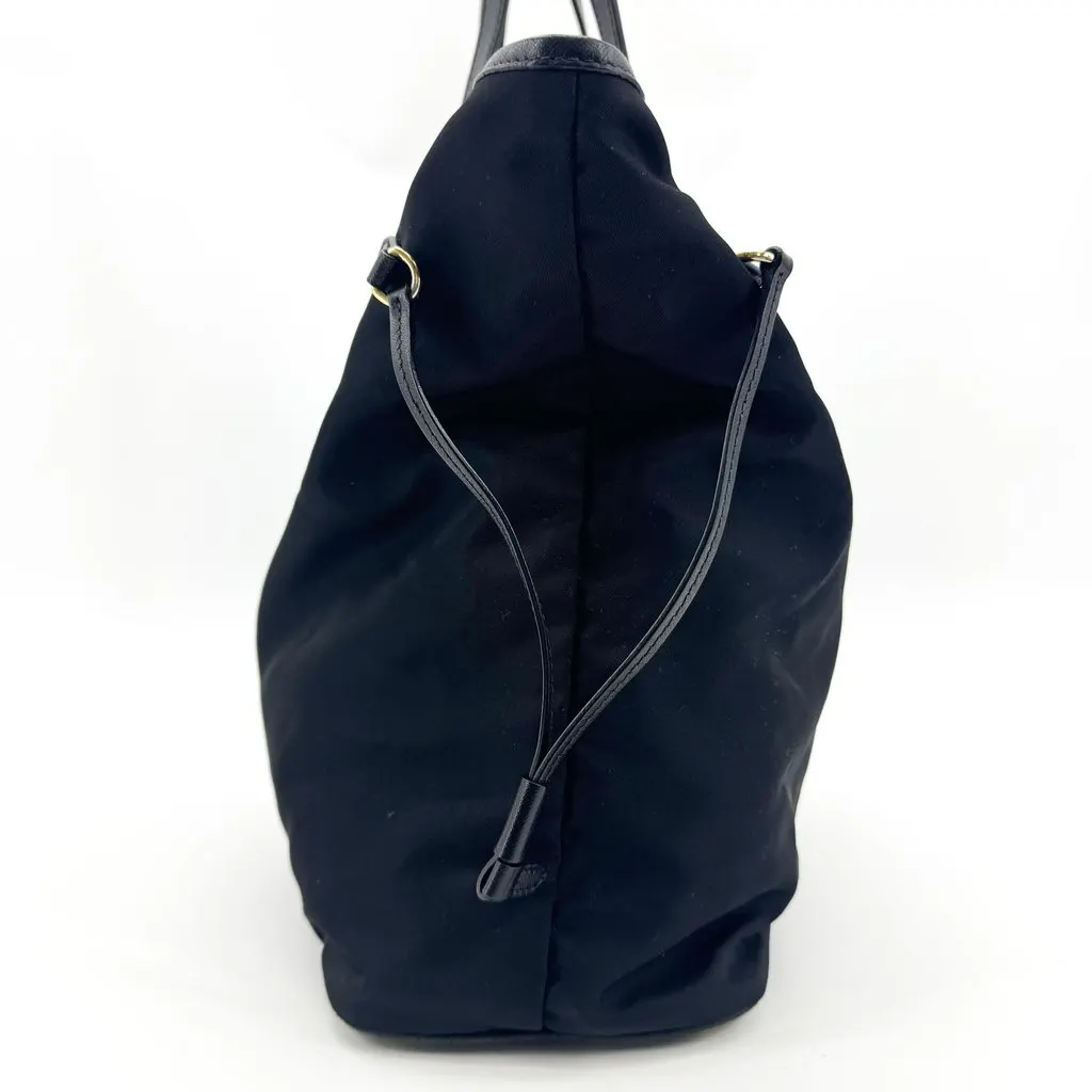 Prada Tessuto Nylon Saffiano Shoulder Tote Bag Black Gold Black Polyamide Good - Model View