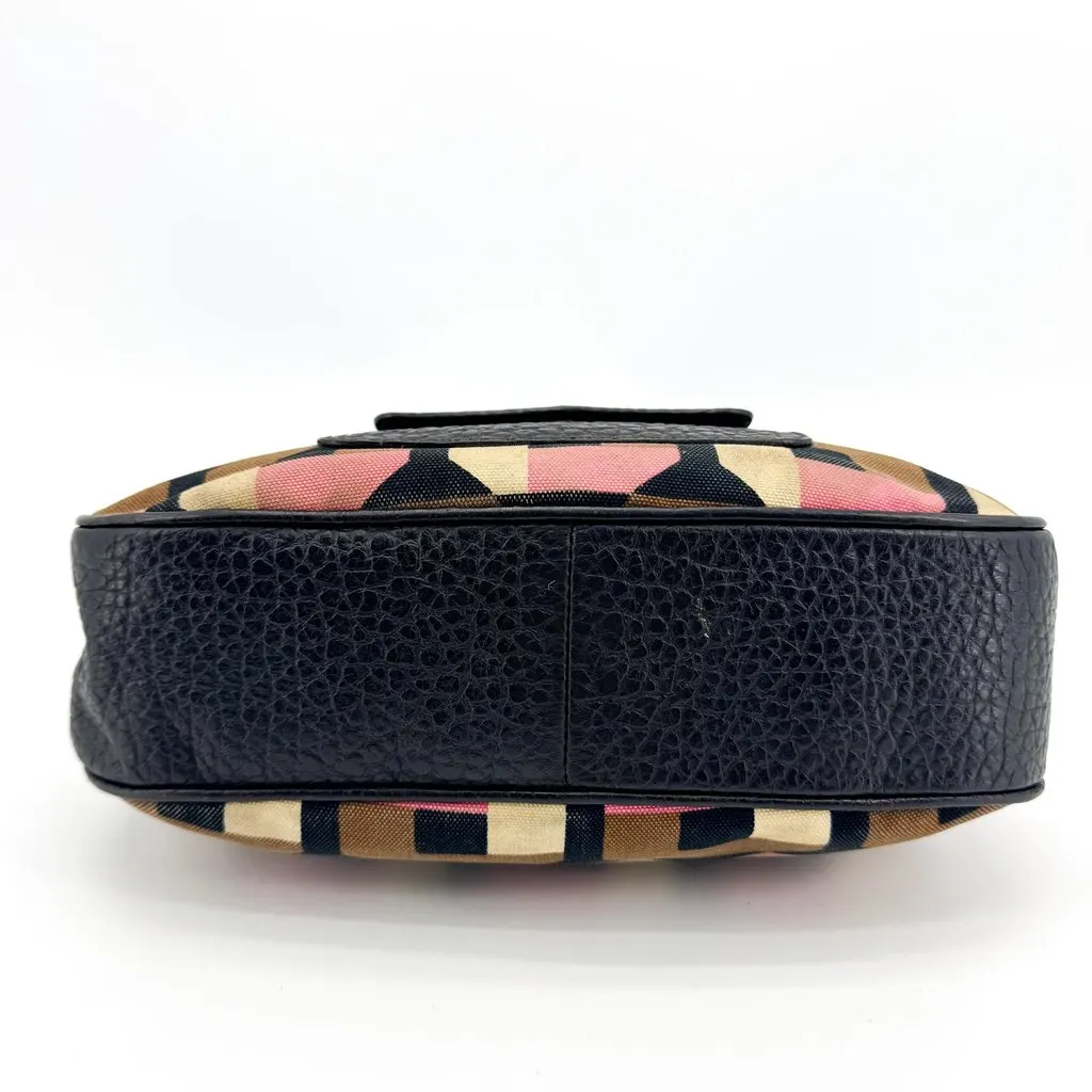Prada Geometric Canvas and Leather Shoulder Bag Black Multicolor Beige Canvas Good - Box View