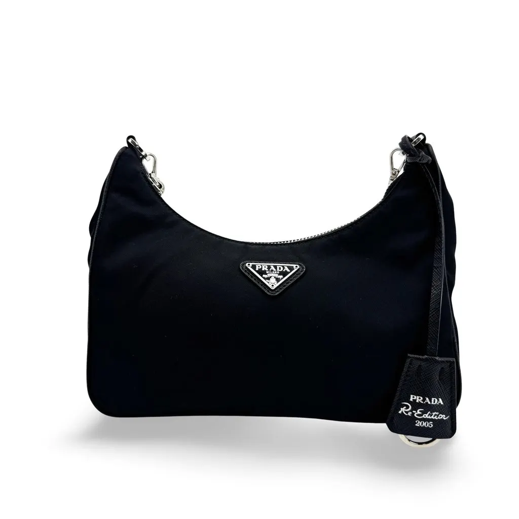 Prada Re-Edition 2005 Re-Nylon Shoulder Bag Black Black Polyamide Very good - Front View