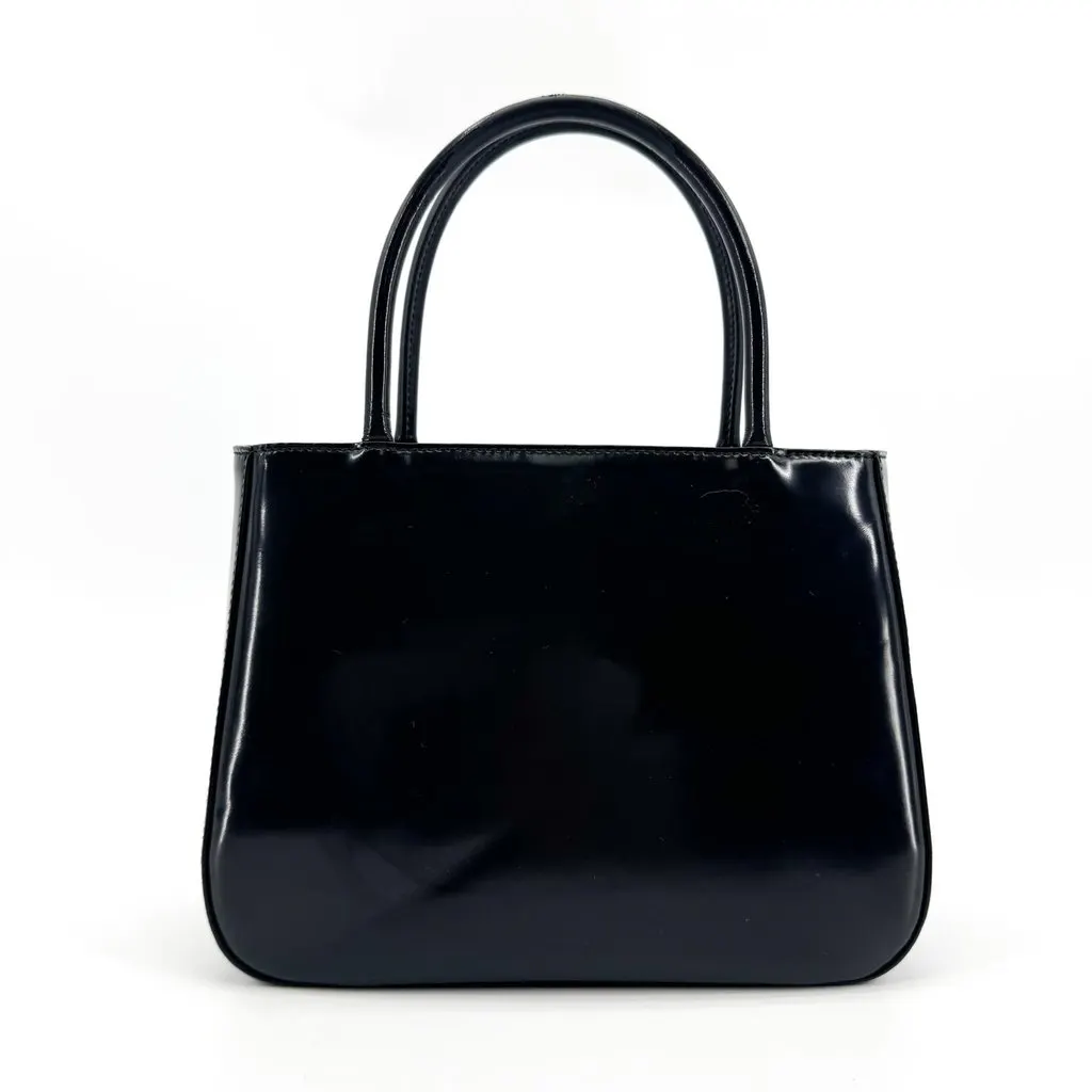 Prada Spazzolato Patent Leather Mini Tote Bag Black Black Leather Good - Inside View