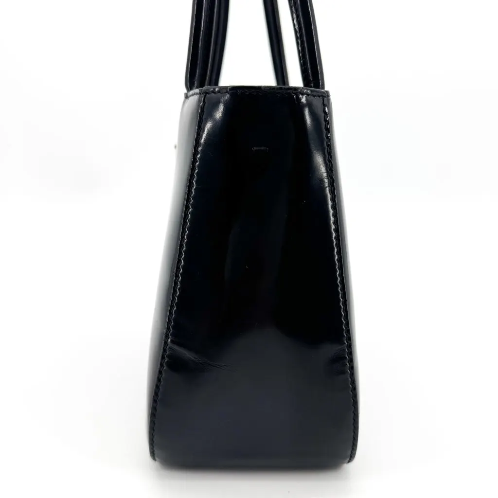 Prada Spazzolato Patent Leather Mini Tote Bag Black Black Leather Good - Model View