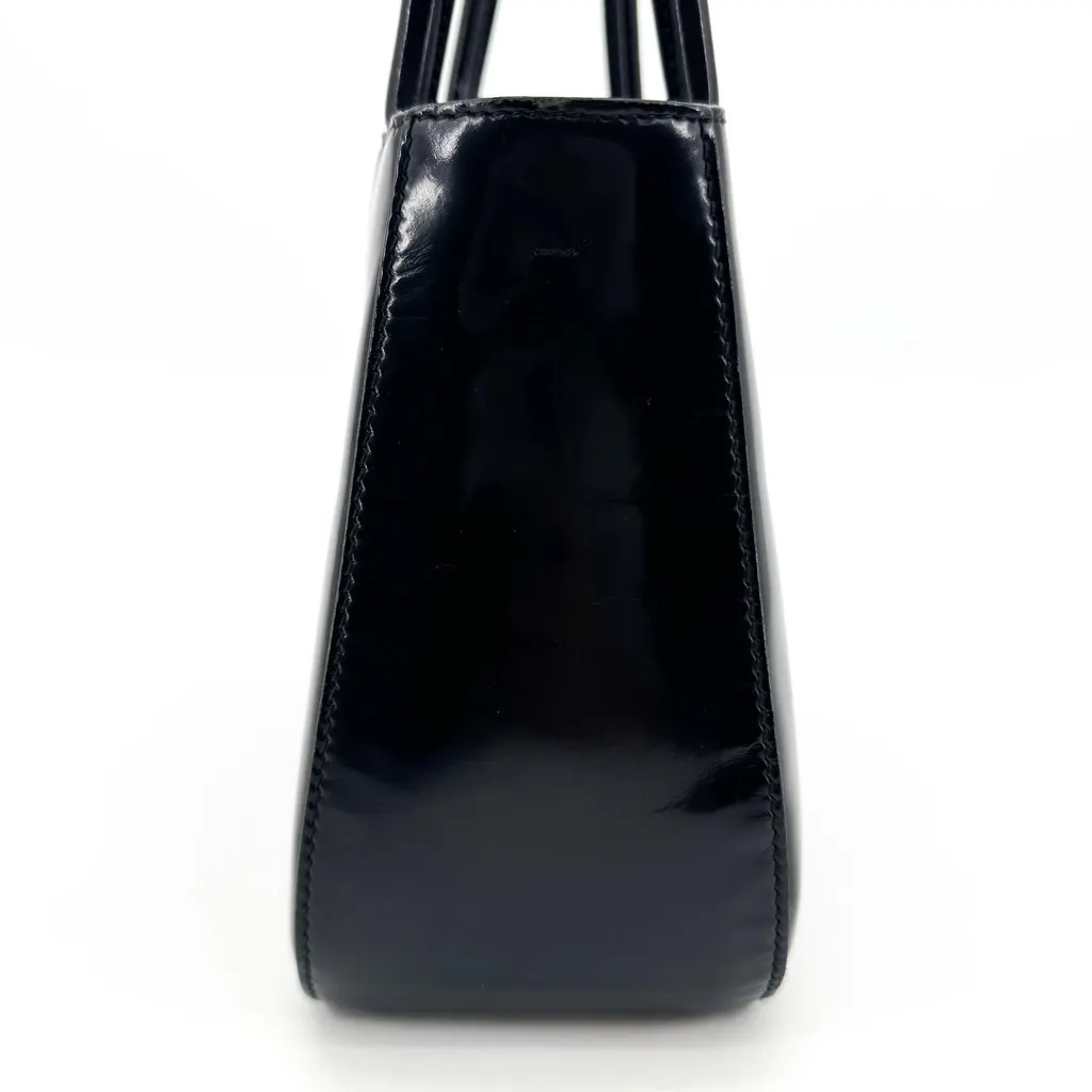 Prada Spazzolato Patent Leather Mini Tote Bag Black Black Leather Good - Box View