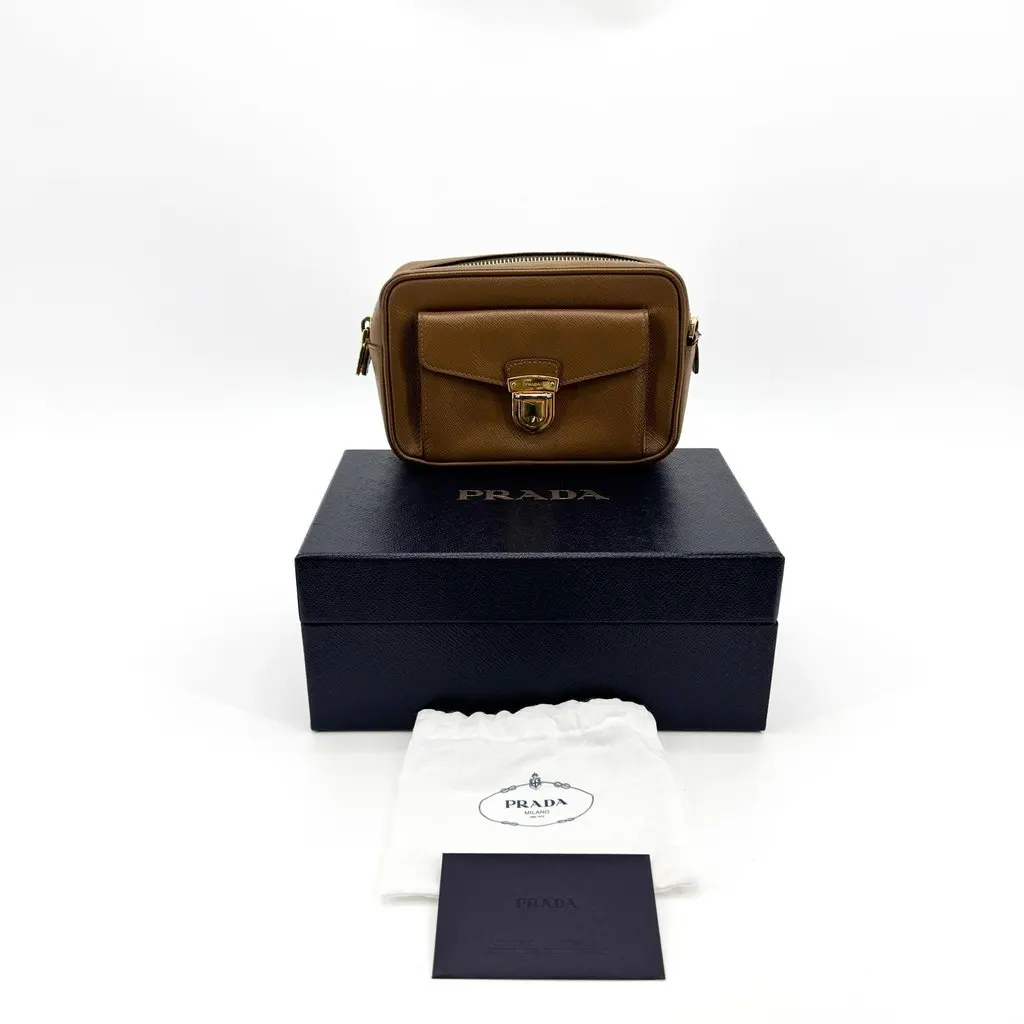 Prada Saffiano Shoulder Bag Brown Brown Leather Good - Back View