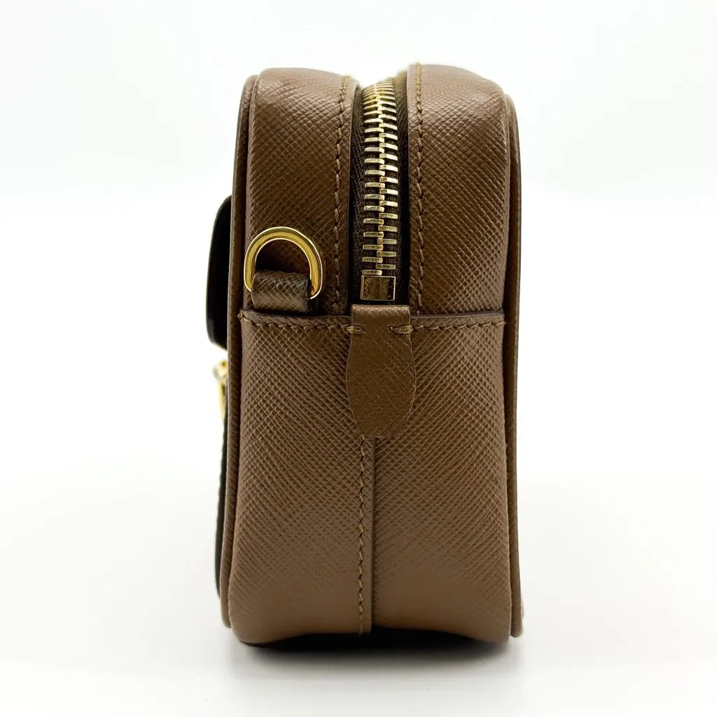 Prada Saffiano Shoulder Bag Brown Brown Leather Good - Model View