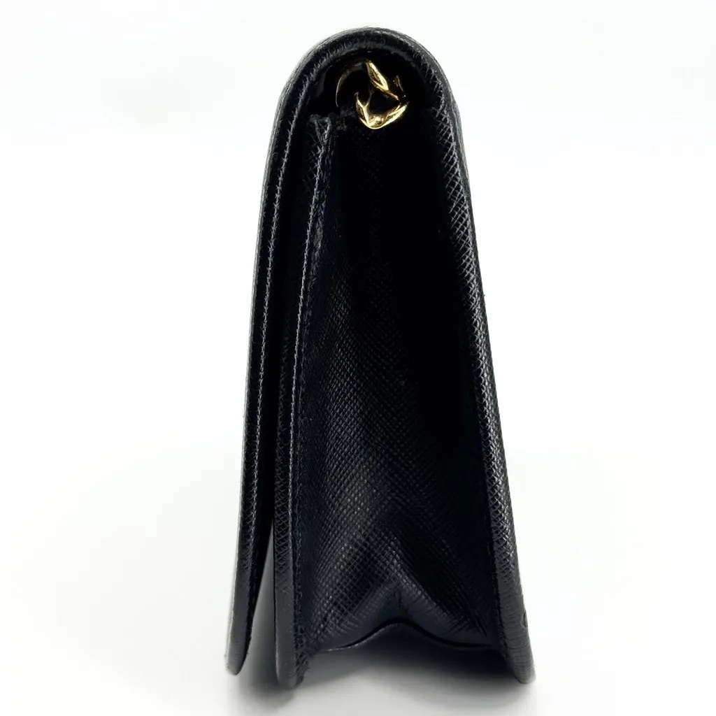 Prada Saffiano Leather Mini Shoulder Bag Black Gold Black Leather Fair - Model View