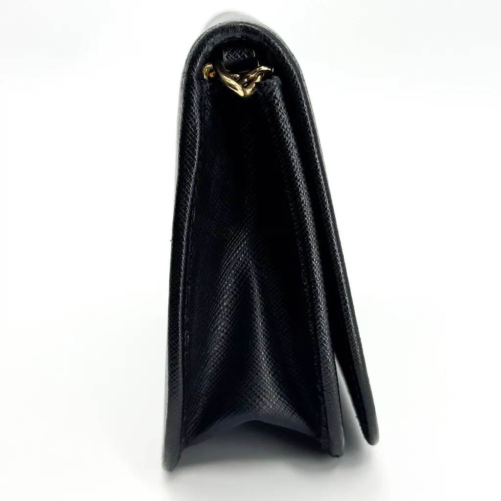 Prada Saffiano Leather Mini Shoulder Bag Black Gold Black Leather Fair - Box View