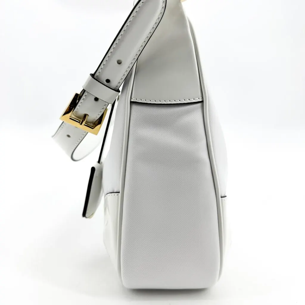 Prada Re-Edition 2002 Nylon and Brushed Leather Shoulder Bag White Gold Gold Polyamide Very good - Model View