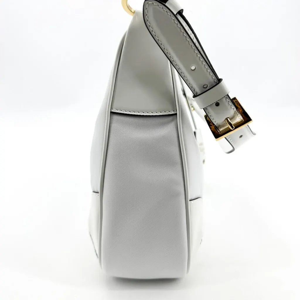Prada Re-Edition 2002 Nylon and Brushed Leather Shoulder Bag White Gold Gold Polyamide Very good - Box View