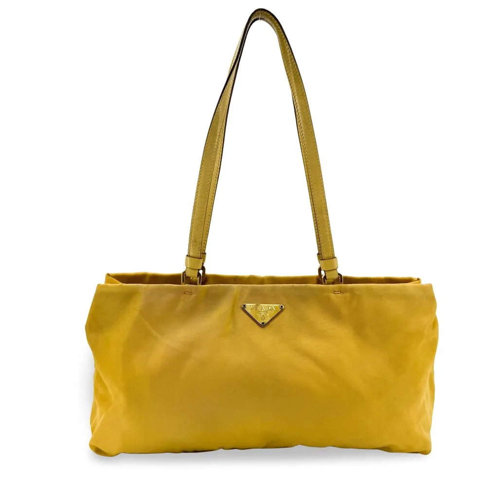 Prada Tessuto Nylon Shoulder Bag Yellow Yellow Polyamide Fair - Front View