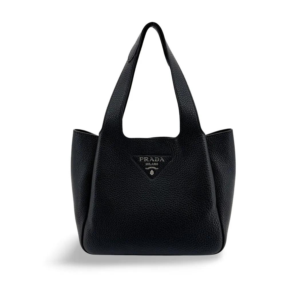 Prada Small Leather Tote Bag Black Black Leather Very good - Front View