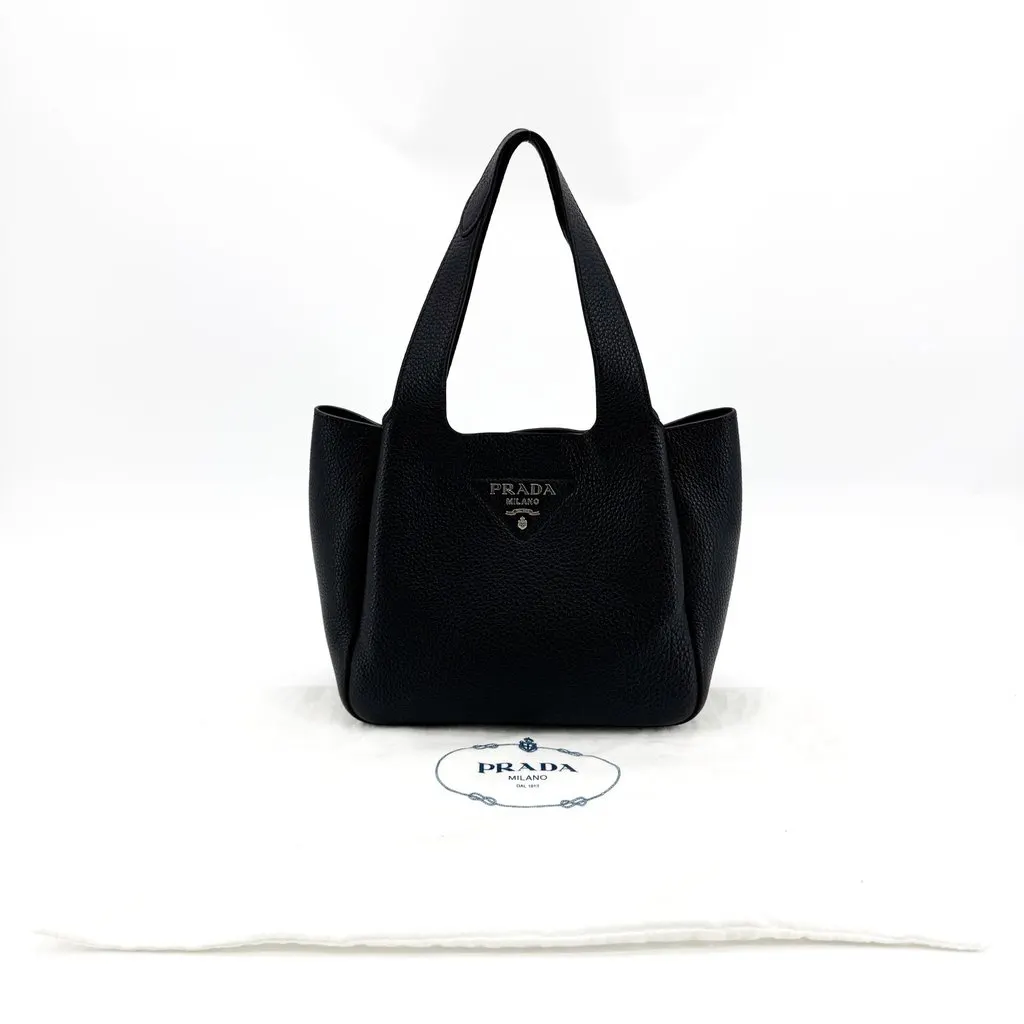 Prada Small Leather Tote Bag Black Black Leather Very good - Back View