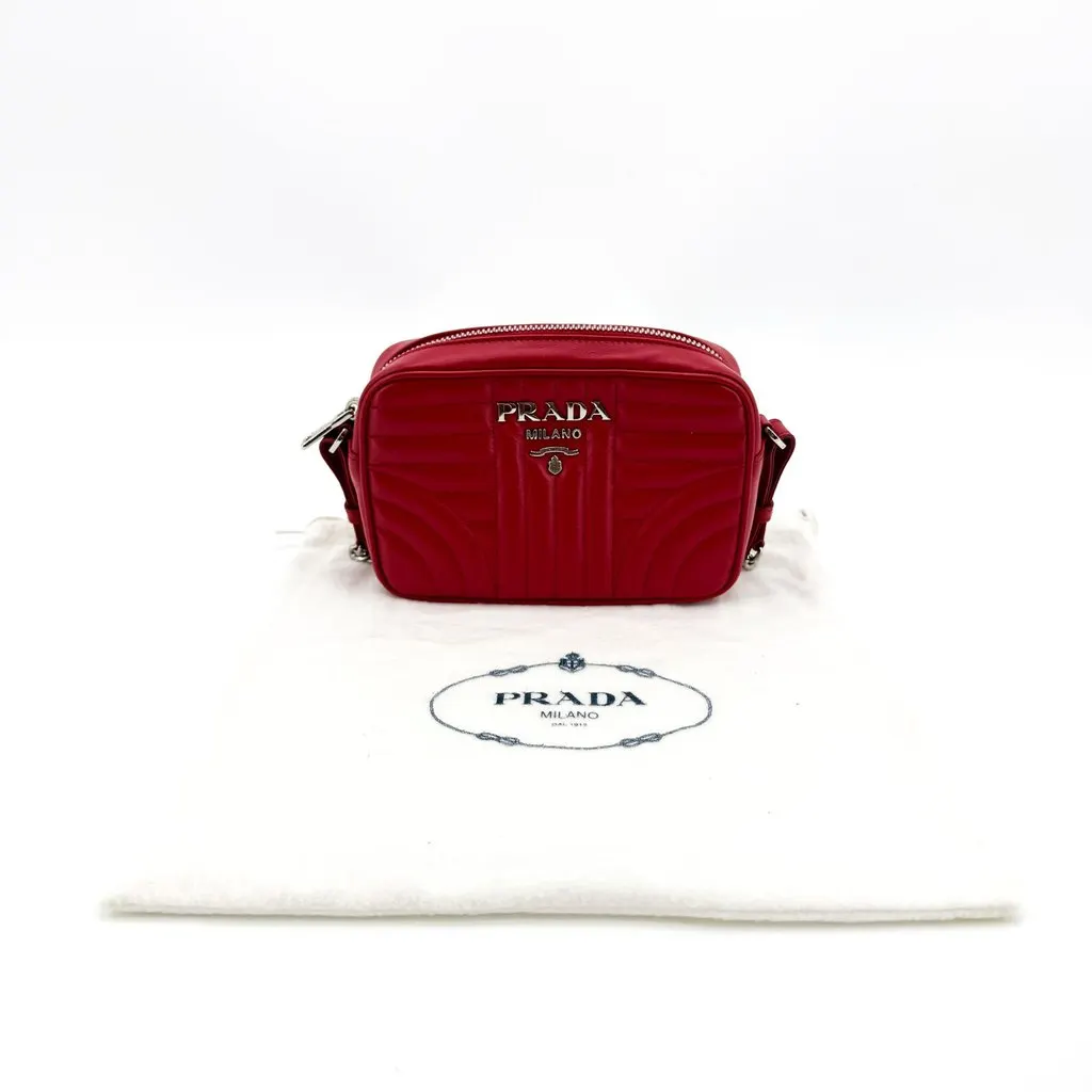 Prada Diagramme Leather Camera Bag Red Red Leather Very good - Back View