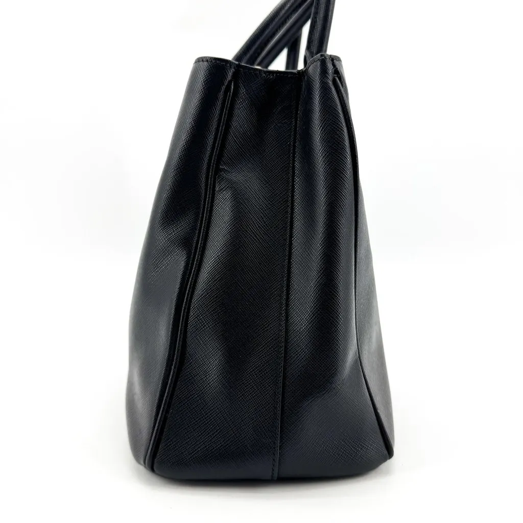 Prada Saffiano Galleria Medium Tote Bag Black Gold Black Leather Good - Model View