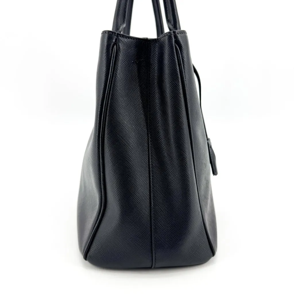 Prada Saffiano Galleria Medium Tote Bag Black Gold Black Leather Good - Box View