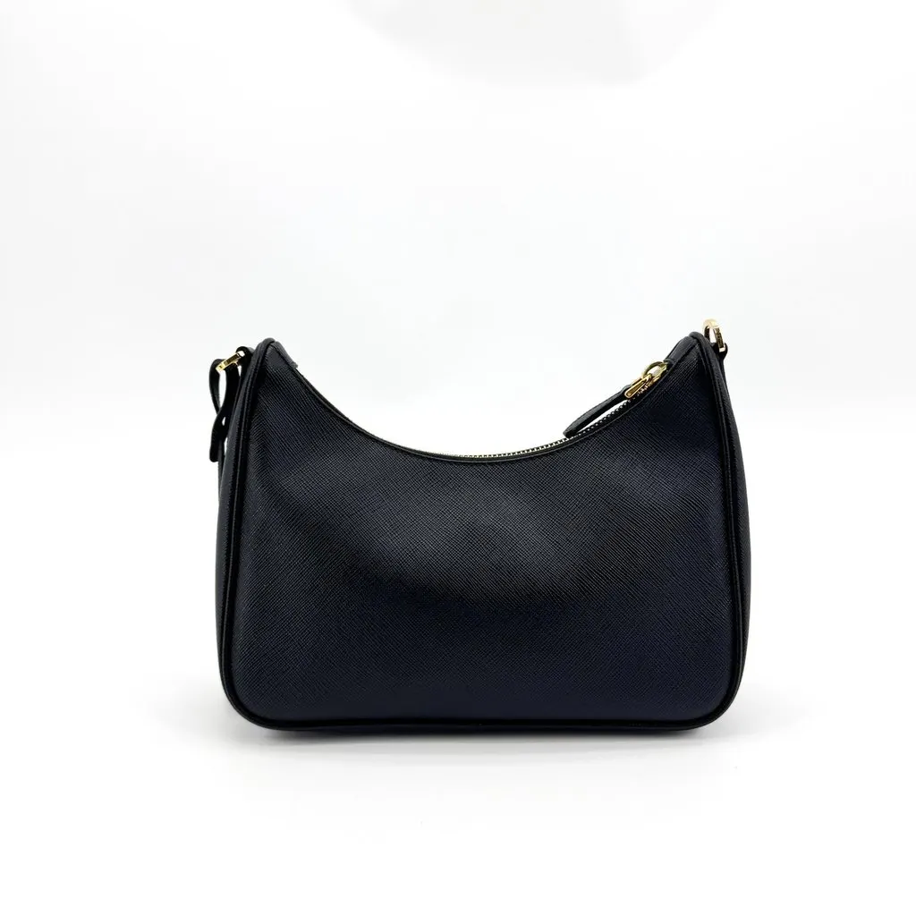 Prada Saffiano Leather Re-Edition 2005 Shoulder Bag Black Gold Hardware Black Leather Good - Inside View