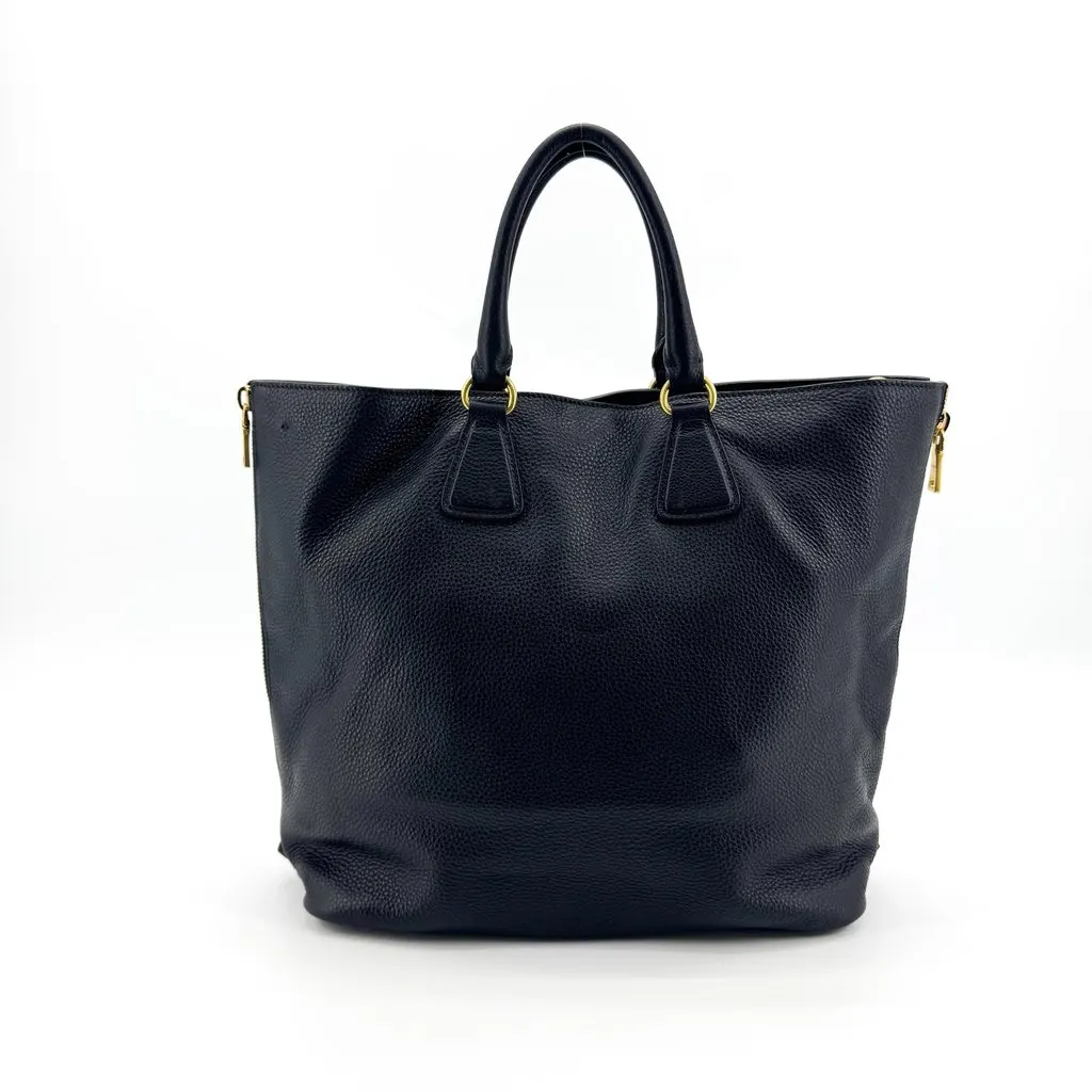 Prada Vitello Daino Large Tote Bag Black Gold Hardware Black Leather Good - Inside View