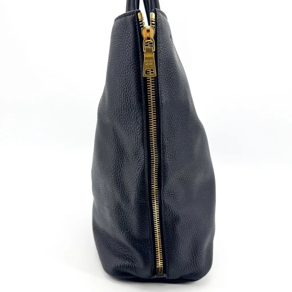 Prada Vitello Daino Large Tote Bag Black Gold Hardware Black Leather Good - Box View