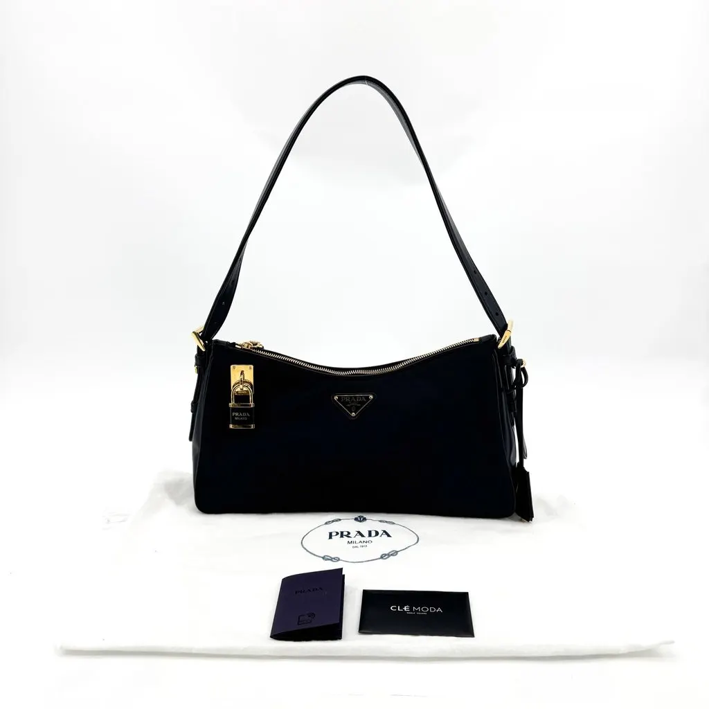 Prada Re-Nylon Shoulder Bag Black Gold Hardware Black Polyamide Very good - Back View