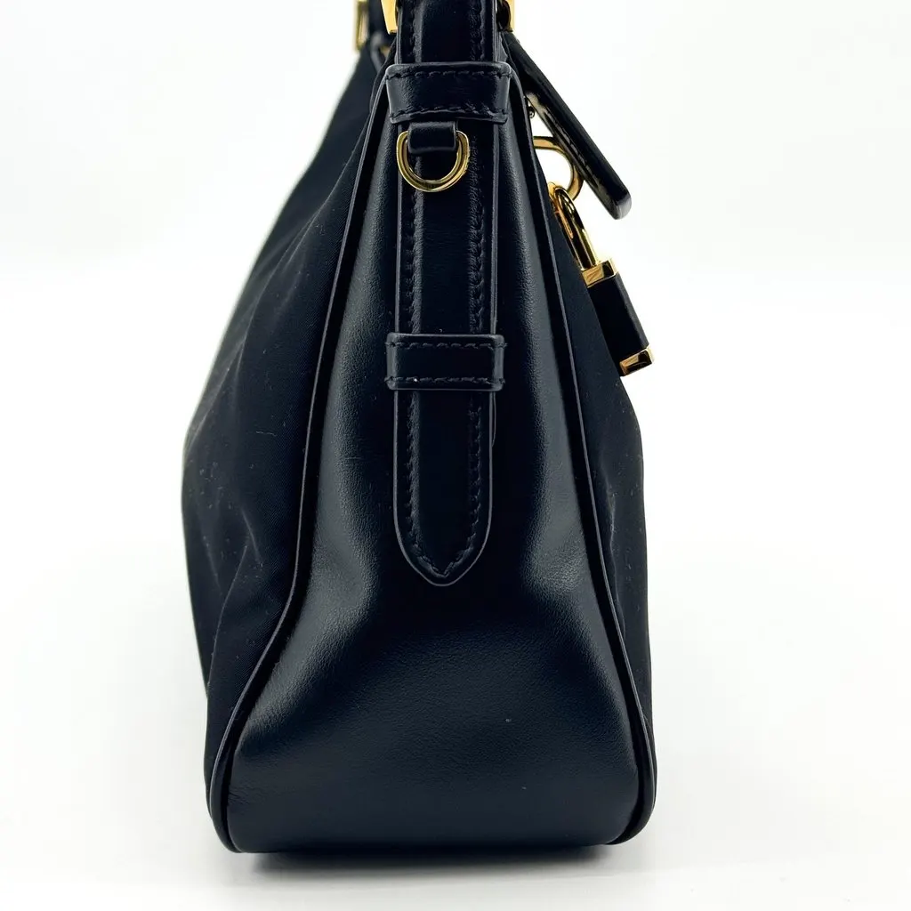 Prada Re-Nylon Shoulder Bag Black Gold Hardware Black Polyamide Very good - Box View