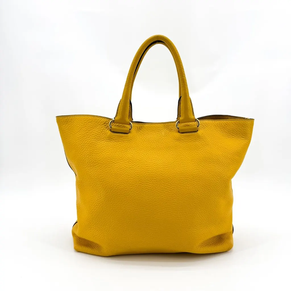 Prada Vitello Daino Front Zip Tote Bag Yellow Yellow Leather Good - Inside View