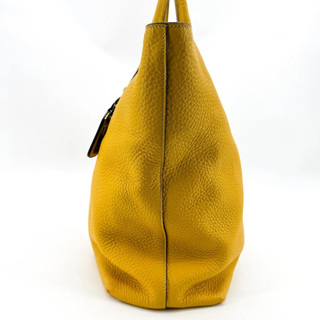 Prada Vitello Daino Front Zip Tote Bag Yellow Yellow Leather Good - Model View