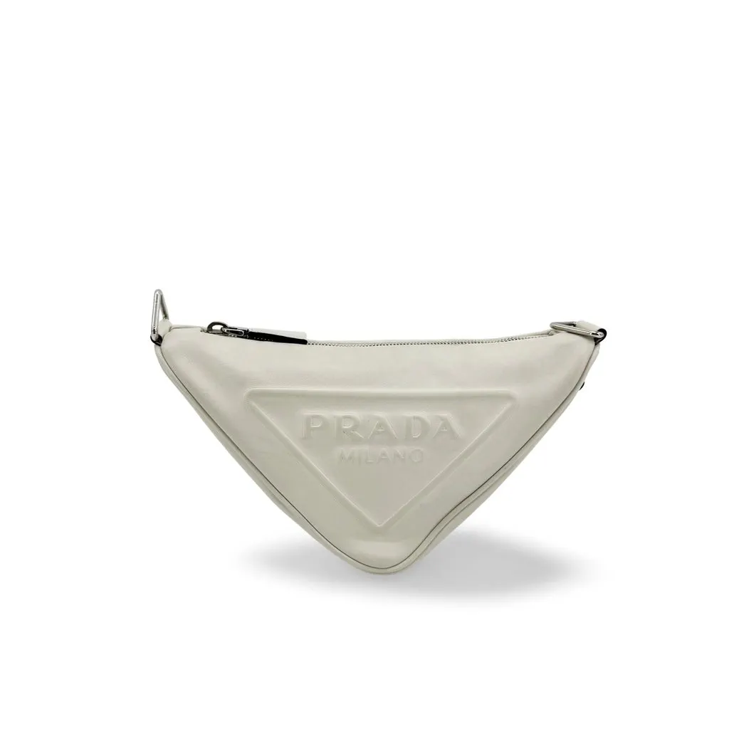 Prada Triangle Leather Shoulder Bag White