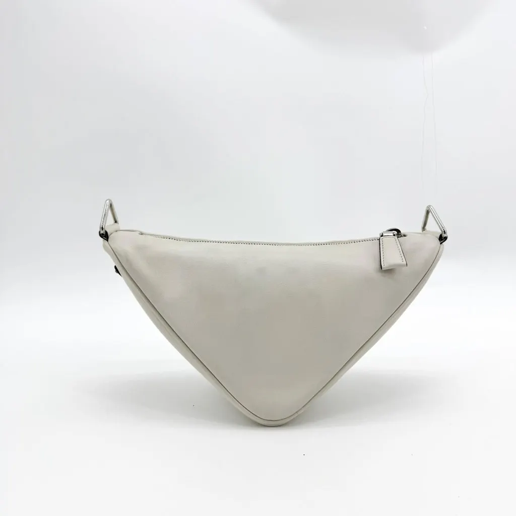 Prada Triangle Leather Shoulder Bag White White Leather Good - Model View