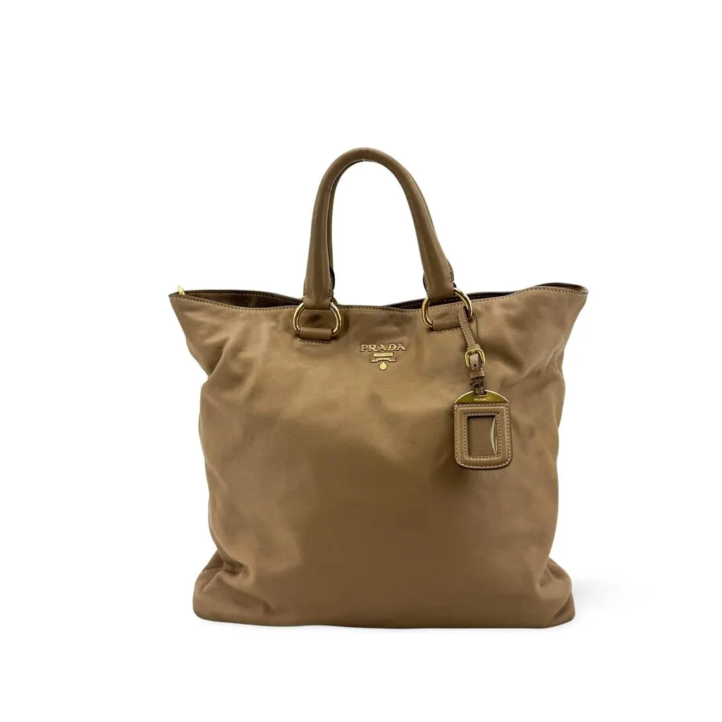 Prada Vitello Daino Tote Bag Brown Brown Leather Fair - Front View