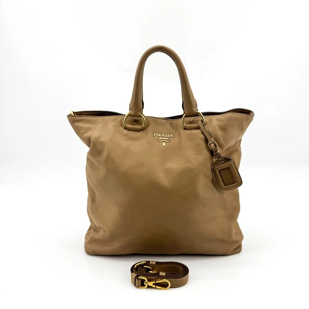 Prada Vitello Daino Tote Bag Brown Brown Leather Fair - Back View