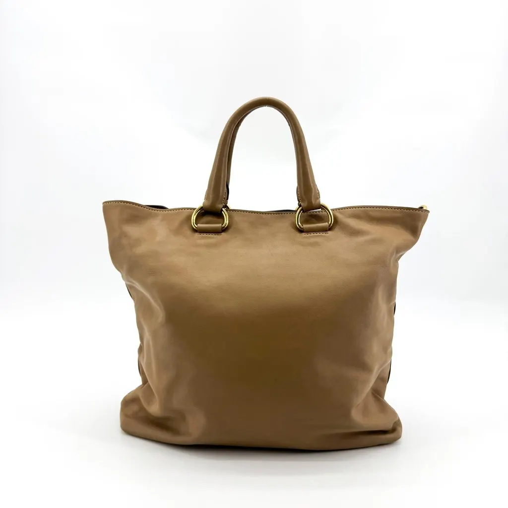 Prada Vitello Daino Tote Bag Brown Brown Leather Fair - Inside View