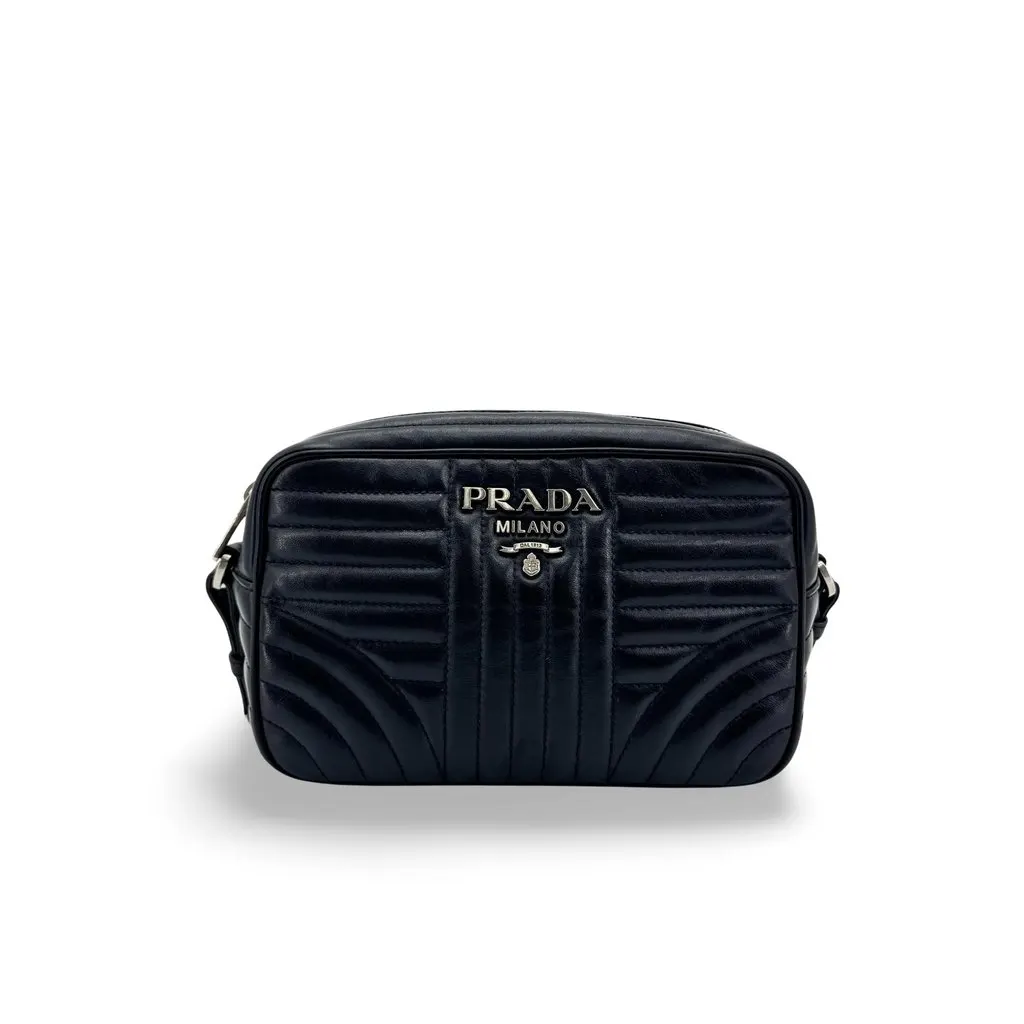 Prada Diagramme Soft Calf Camera Bag Black Black Leather Fair - Front View