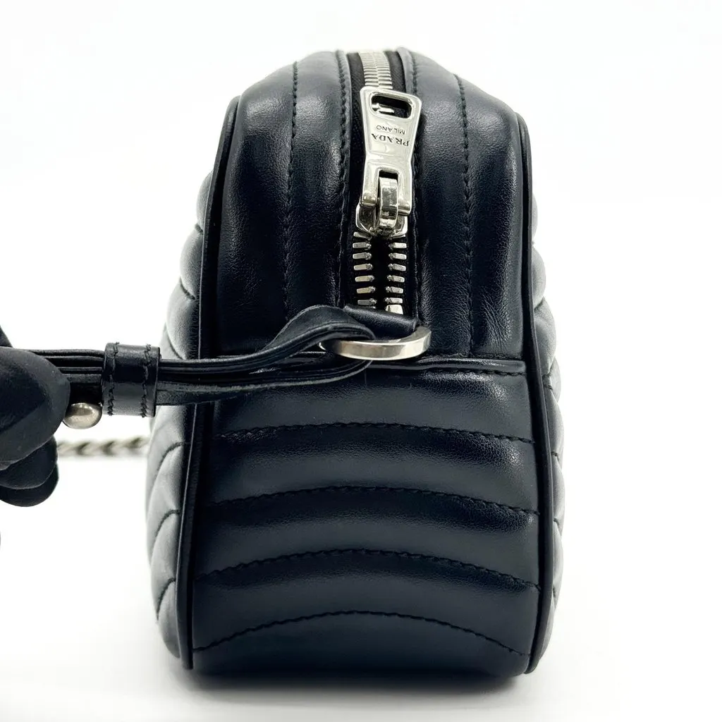 Prada Diagramme Soft Calf Camera Bag Black Black Leather Fair - Model View