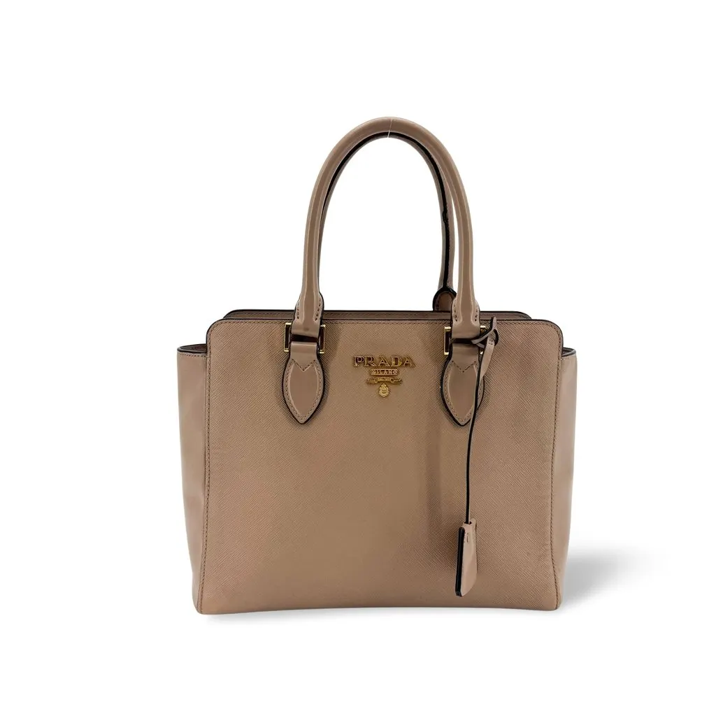 Prada Saffiano Lux Tote Bag Beige Beige Leather Fair - Front View