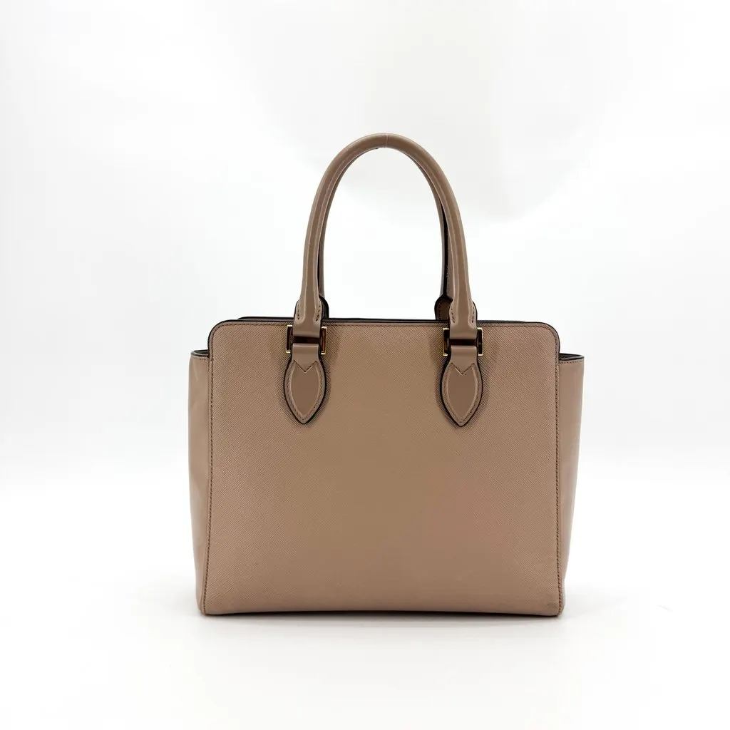 Prada Saffiano Lux Tote Bag Beige Beige Leather Fair - Back View