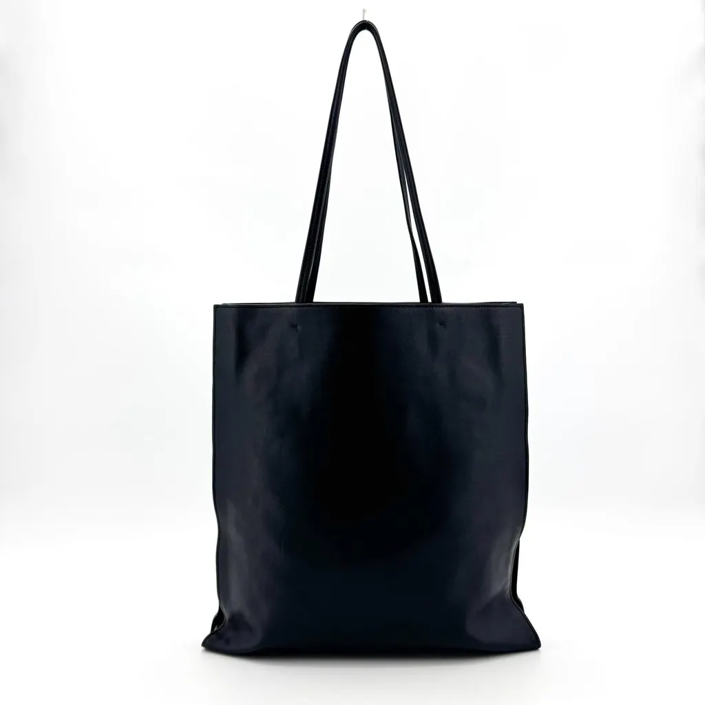 Prada Triangle Logo Leather Tote Bag Black Black Leather Good - Inside View